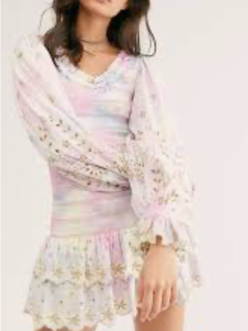 LoveShackFancy Pastel Knit Mini Dress with Gold Floral Embroidery - Picture 2 of 6